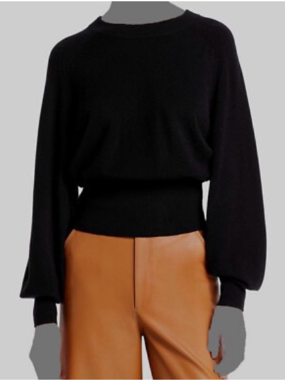 A.L.C. Black Balloon-Sleeve Ribbed-Waist Sweater